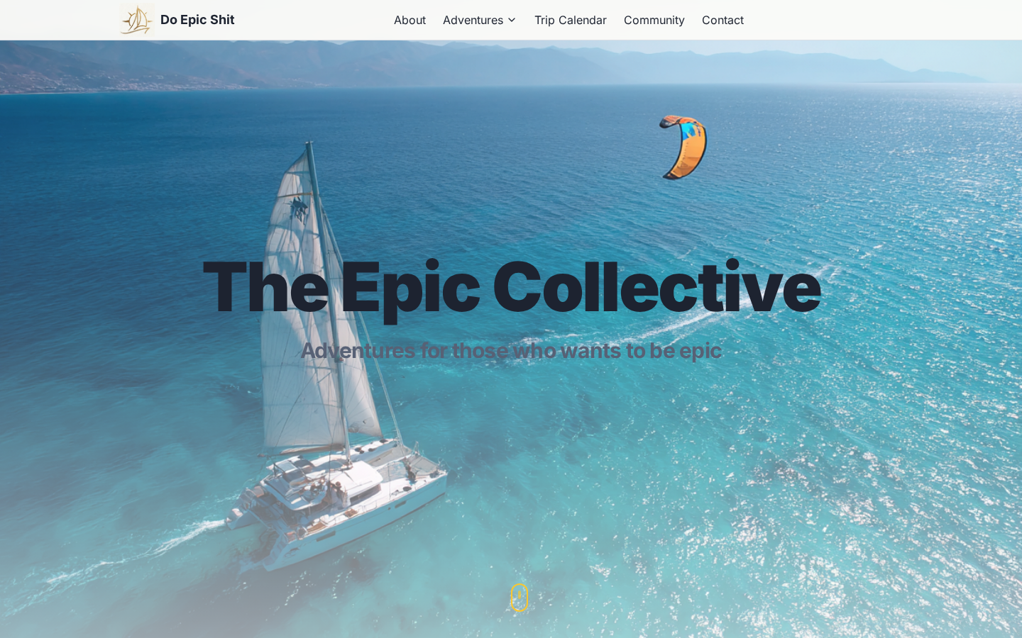 The Epic Collective homepage with the tagline Adventures for those who want to be epic.