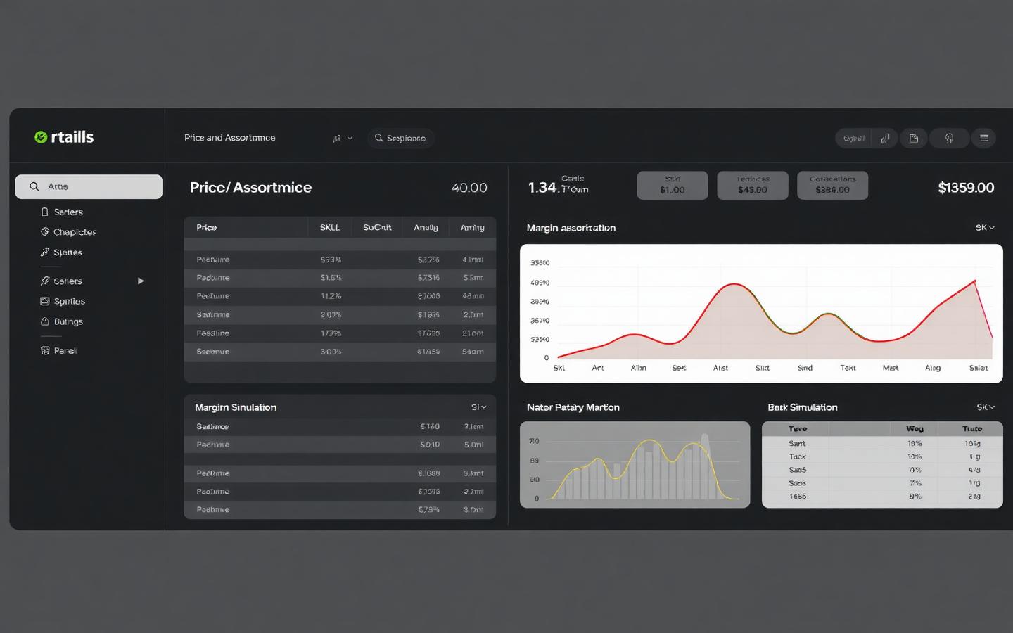 Assortment board with elasticity curves per SKU.