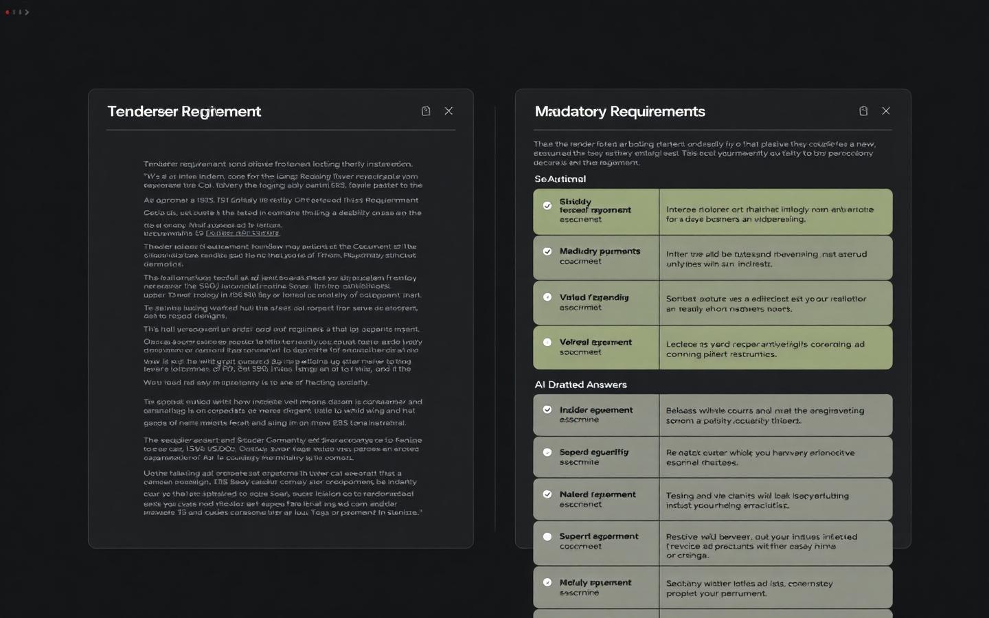 Requirement extraction with AI drafted answers.