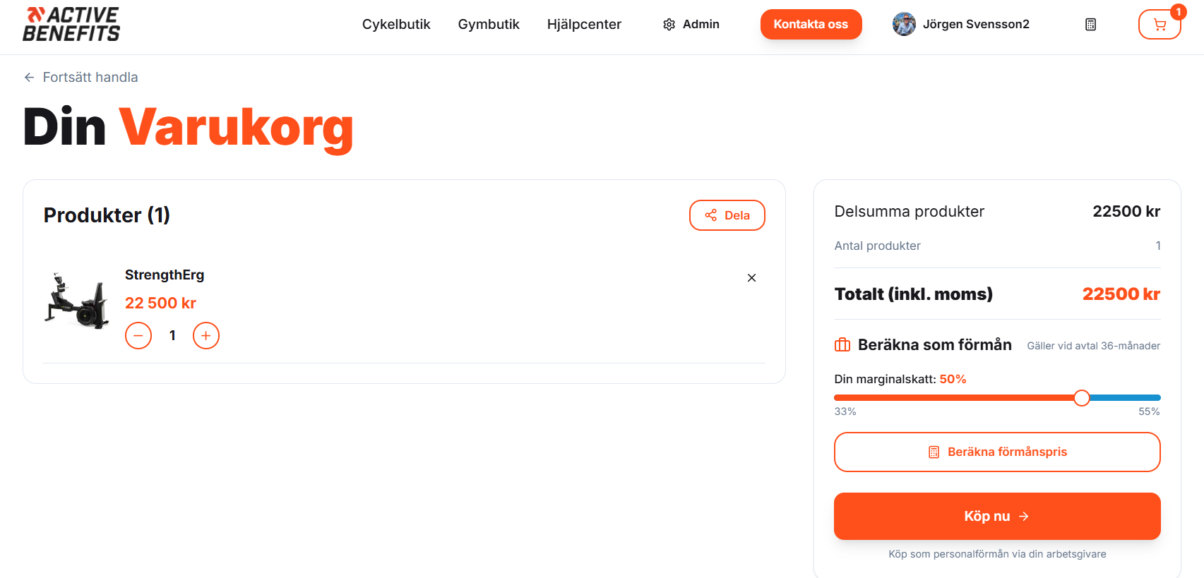Cart with benefit price calculator and marginal tax slider.