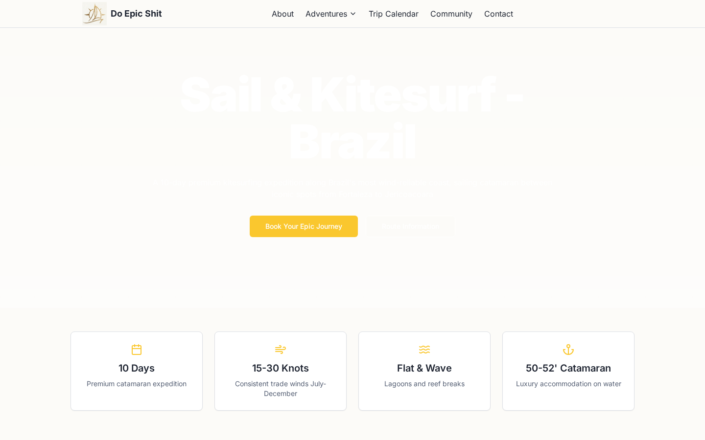Brazil Ceará kitesurf adventure page with trip detail and conditions.