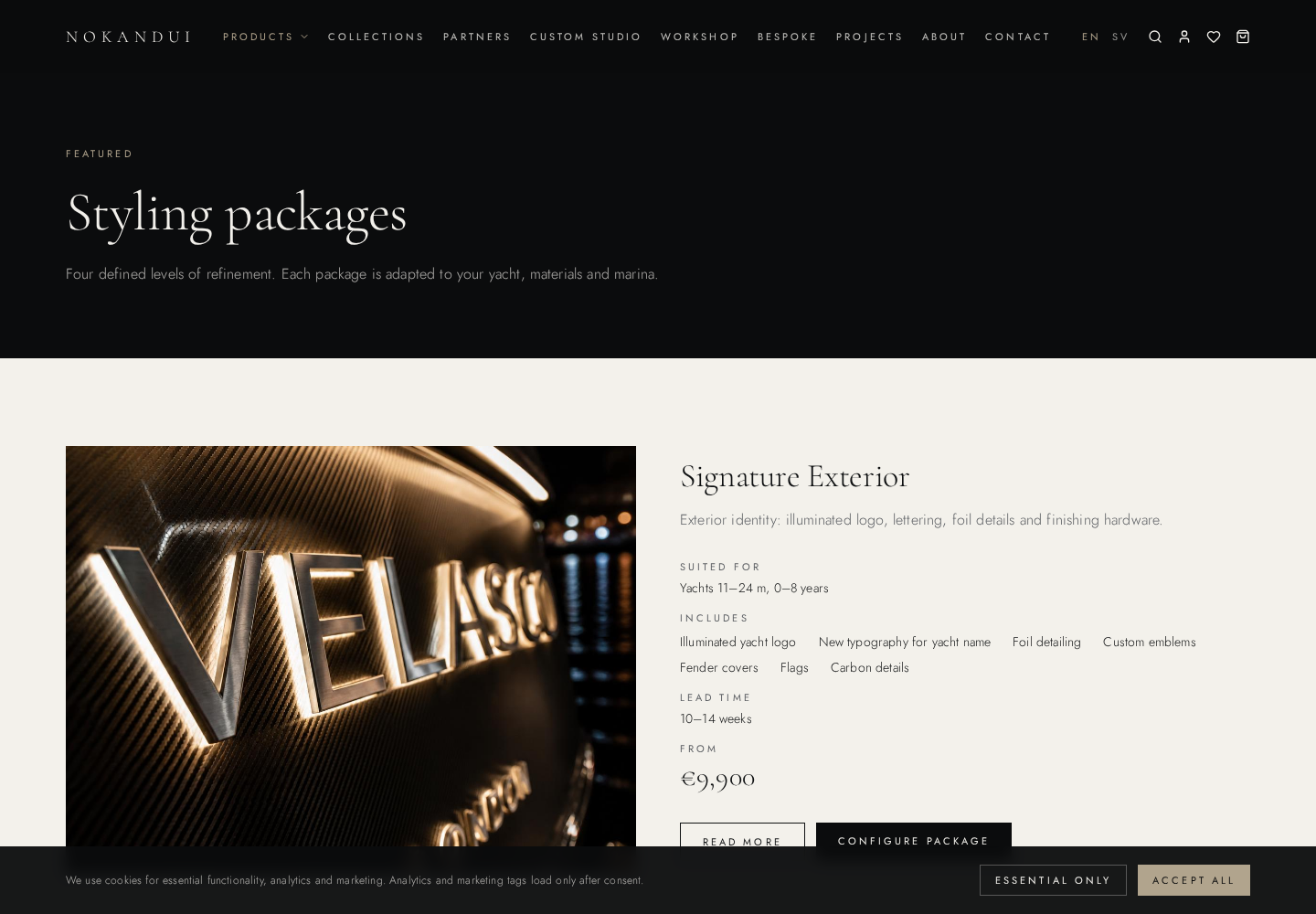 Styling packages overview with Signature Exterior, Interior Collection, Owner's Edition and Full Yacht Transformation.