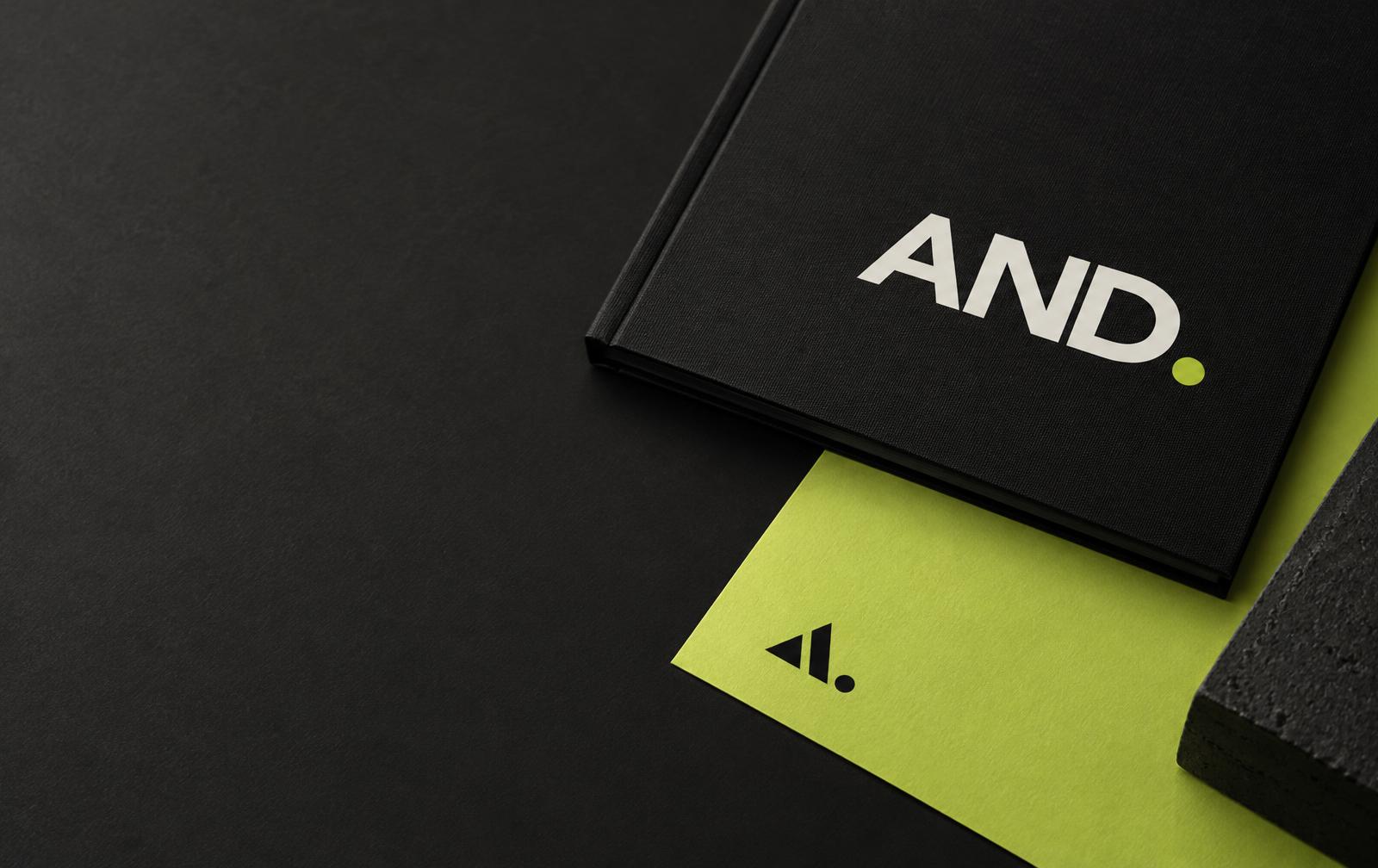 AND Labs identity study: a dark brand folio with lime stationery